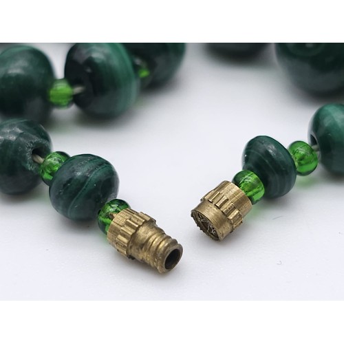 529 - A Vintage, Graduating Size, Malachite Bead Necklace. 600 Carats. Approximately, 75cm Length. Screw C... 