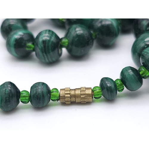 529 - A Vintage, Graduating Size, Malachite Bead Necklace. 600 Carats. Approximately, 75cm Length. Screw C... 