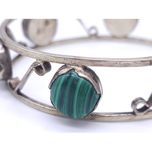 522 - A Vintage Continental Hallmarked Silver Malachite Cabochon Bracelet.
Bracelet Measures 6.5cm Inner W... 