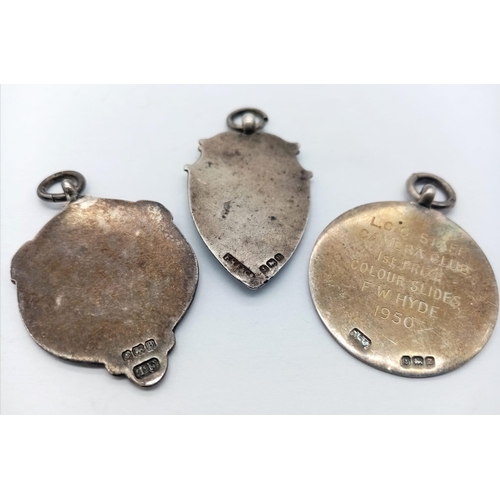 1501 - 3X antique sterling silver Fob medal pendants with Birmingham hallmarks with different years:1932,19... 