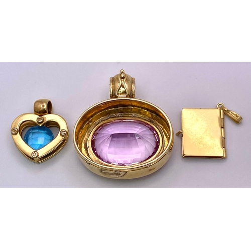 225 - Three Incredible 18K Gold Pendants: A 40ct oval amethyst and diamond pendant set in 18k gold - 3.5 x... 