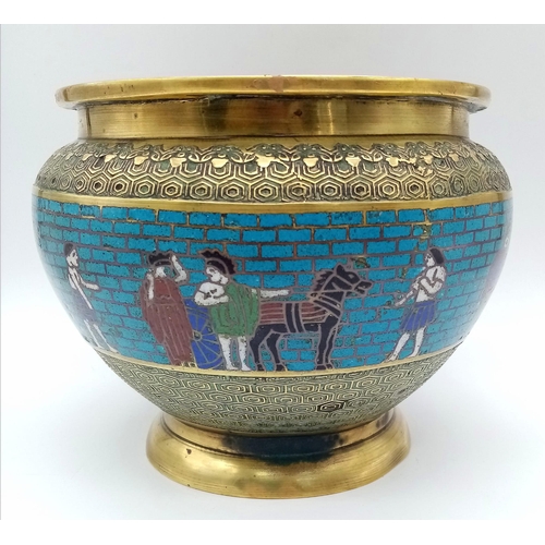 577 - Withdrawn - Very unusual antique Chinese heavy champlevé enamel Censer. 
Depicting gladiators battli... 