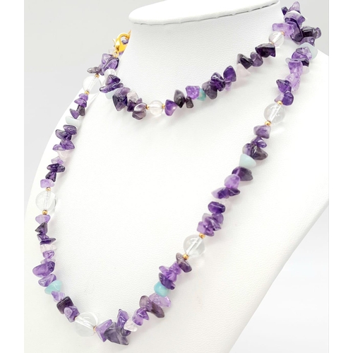 1181 - An Ex Display, Amethyst & Turquoise Necklace, Gold Tone Clasp. 
76cm Length. Boxed.