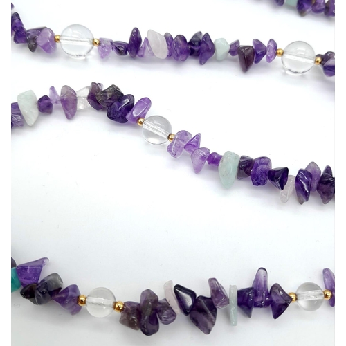 1181 - An Ex Display, Amethyst & Turquoise Necklace, Gold Tone Clasp. 
76cm Length. Boxed.