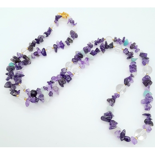 1181 - An Ex Display, Amethyst & Turquoise Necklace, Gold Tone Clasp. 
76cm Length. Boxed.