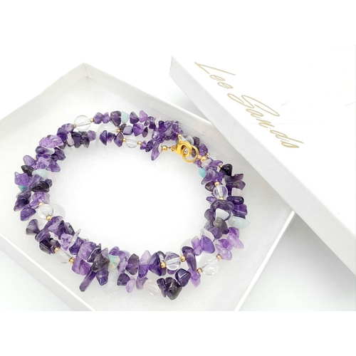 1181 - An Ex Display, Amethyst & Turquoise Necklace, Gold Tone Clasp. 
76cm Length. Boxed.