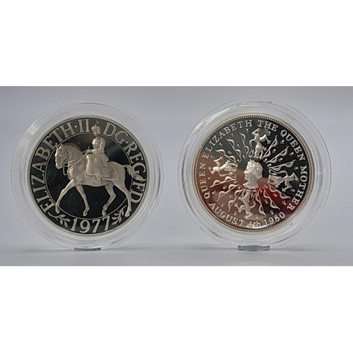 1224 - A Parcel of Two Vintage, Royal Mint Issue, Sterling Silver Cased Commemorative Crown Coins Dated 197... 