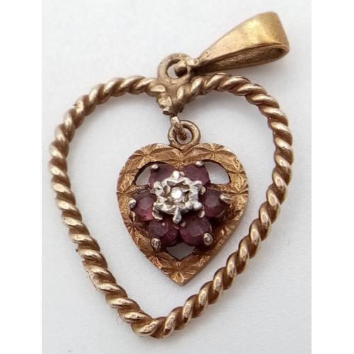 1292 - A 9CT gold Ruby cluster pendant in floral design with Birmingham hallmarks & A pair of 925 gilded si... 