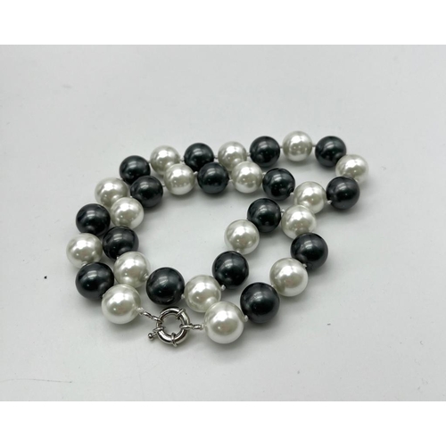 1305 - A Delightful Two-Tone South Sea Pearl Shell Large Bead Necklace. White and Silver 14mm shell beads. ... 