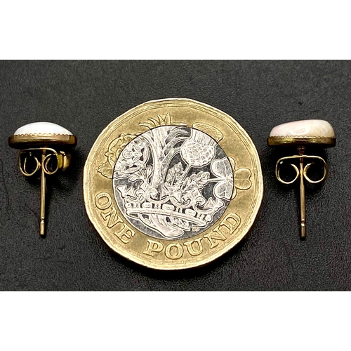 1376 - A PAIR OF OPEL CABOCHON EARRINGS IN 9K GOLD.  1.2gms