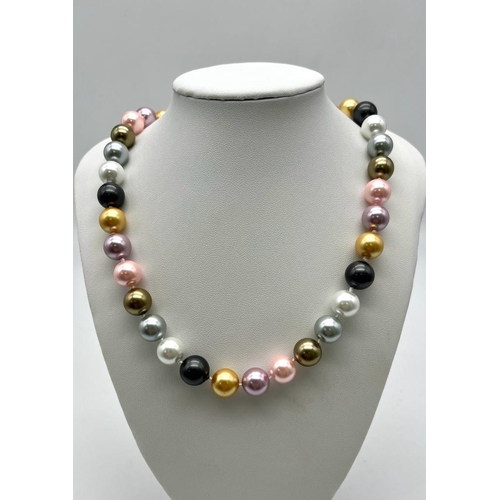 1448 - A Bewitching Six Colour South Sea Pearl Shell Bead Necklace. 
Silvers, pink, lavender and shades of ... 