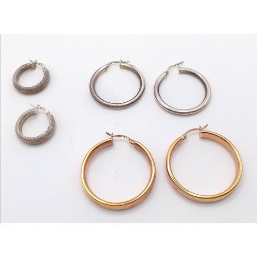 1727 - 3X pair of 925 silver hoop earrings (one of them is gilded silver). Come with various sizes and desi... 