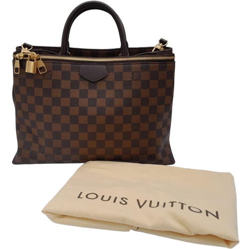 18 - A Louis Vuitton Damier Ebene Brampton Handbag. Leather exterior with two rolled leather handles, gol... 