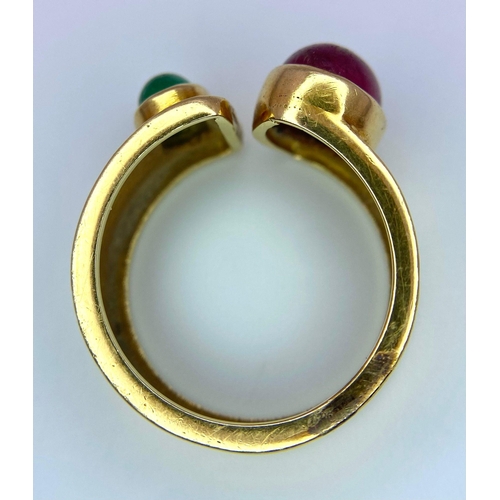 339 - A 14k Yellow Gold (tested) Emerald and Ruby Cabochon Ring. Size M. 5.63g total weight. Ref:14830