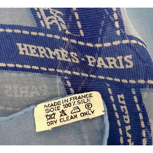 578 - Hermes Two Toned Blue Patterned Scarf.
100% Silk and made in France, this Hermes scarf comes boxed a... 