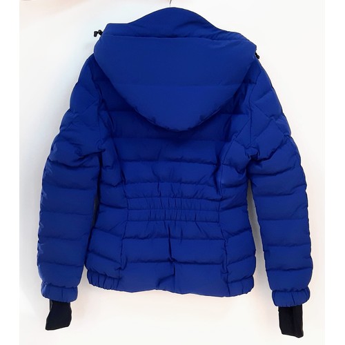 255 - A Ladies Moncler Winter Jacket, Royal Blue Body With A Red Faux Fur Hood, Size UK 8/10, Very good Co... 