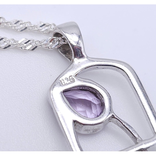 1143 - Sterling Silver, Rennie Mackintosh Design, Peridot and Amethyst Set Pendant
Necklace. 45cm Length St... 