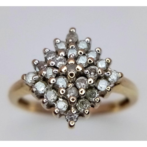 250 - 9K Yellow gold Diamond Cluster Ring. 2.8g. Size N. (dia 0.50ct). Ref: TB74