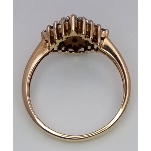 250 - 9K Yellow gold Diamond Cluster Ring. 2.8g. Size N. (dia 0.50ct). Ref: TB74