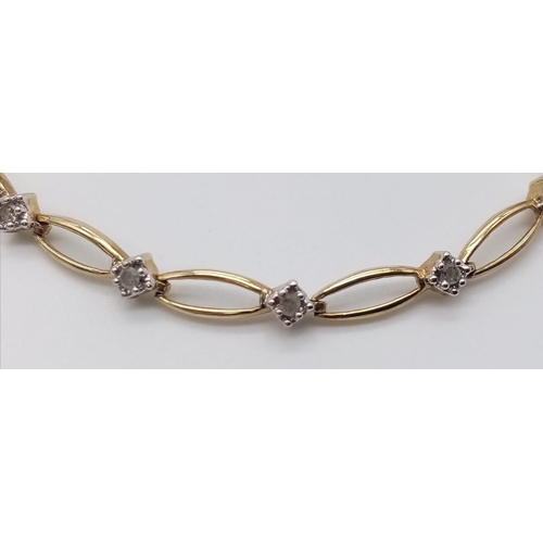 398 - 9K YELLOW GOLD DIAMOND BRACELET WITH A LITTLE HANGING LOVE CHARM WEIGHT: 4.5G

SC 5012