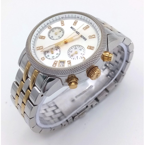 565 - An Excellent Condition Michael Kors, Gem Set, Bi Metal, Chronograph Watch. 
38mm Including Crown, Ne... 