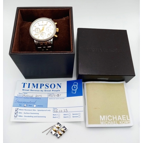 565 - An Excellent Condition Michael Kors, Gem Set, Bi Metal, Chronograph Watch. 
38mm Including Crown, Ne... 