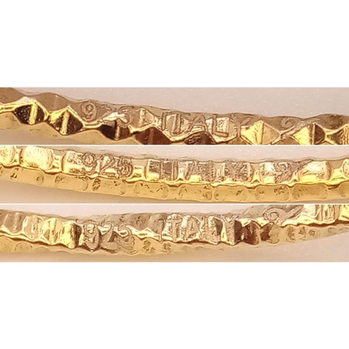 914 - An Unworn Set of Three Italian Yellow Gold Gilt Sterling Silver Stacker Bracelets. 6.6cm Inner Diame... 