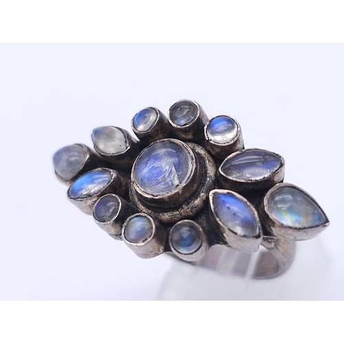 1119 - A SILVER FANCY DOUBLE RING STONE SET SIZE Q AND A FANCY MOONSTONE SET RING 10.5G SIZE K & Q
ref: SC ... 