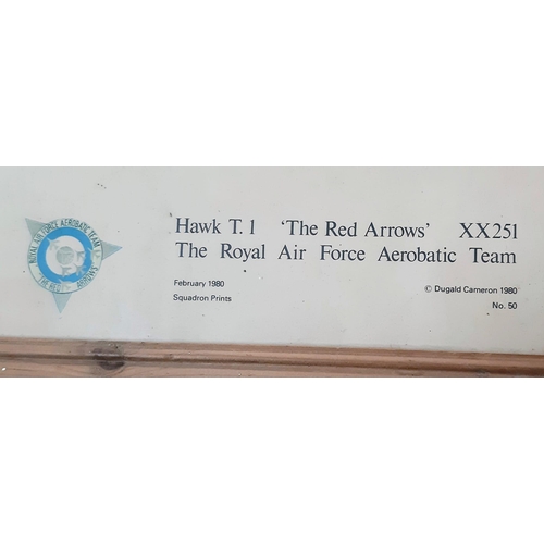 1242 - A Vintage 1980, Framed and Glazed, Signed Print by the Red Arrows Display Team of that Year. 
52 x 3... 