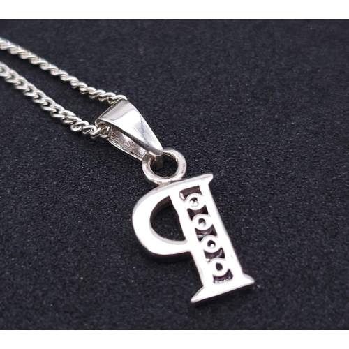 1256 - An Unworn, Ex Display, Sterling Silver, Stone Set, Letter ‘P’ Pendant Necklace. 
46cm Length Chain. ... 