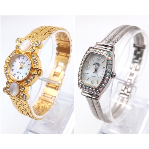 763 - A Parcel of Two Ladies Stone Set Quartz Watches.
1) Stainless Steel Rhinestone Set Watch by Alto, Ja... 