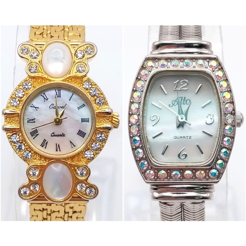 763 - A Parcel of Two Ladies Stone Set Quartz Watches.
1) Stainless Steel Rhinestone Set Watch by Alto, Ja... 