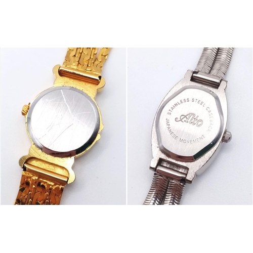 763 - A Parcel of Two Ladies Stone Set Quartz Watches.
1) Stainless Steel Rhinestone Set Watch by Alto, Ja... 