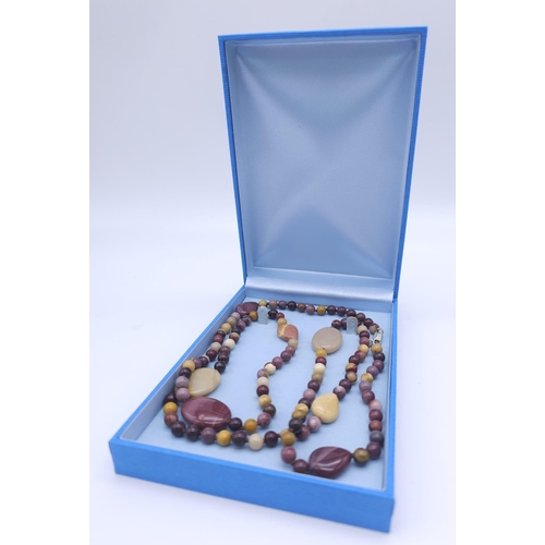 1195 - An Ex Display, Sterling Silver, Red Jasper & Mookaite Necklace. 
90cm Length. In its presentation bo... 