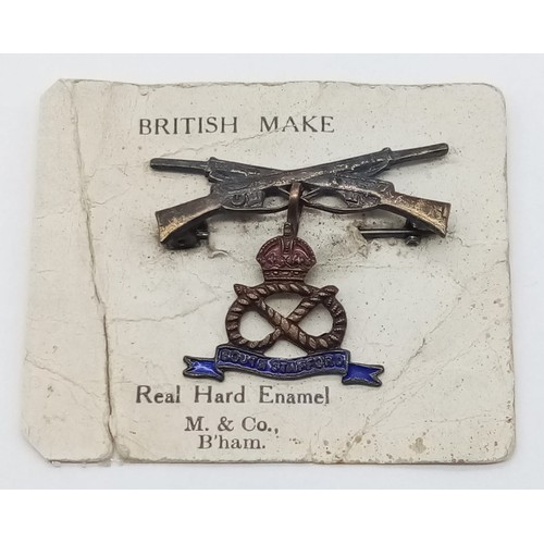 1033 - WW1 Crossed Rifles Sweetheart Brooch for the North Staffordshire Regiment. On original backing card.