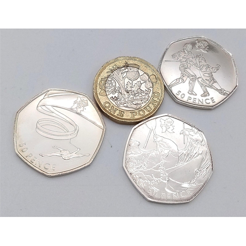 1155 - 3X 2011 London Olympiad commemorative 50 pence coins. Please  see photos for details.