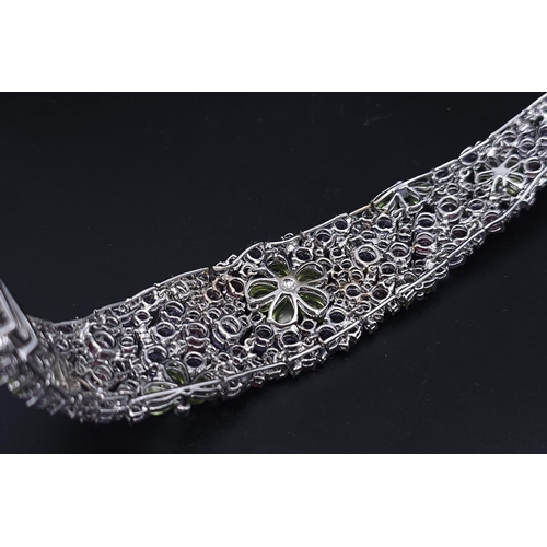 934 - A STUNNING DIAMOND AND MULTI GEMSTONE BRACELET SET IN 18K WHITE GOLD  .APPROX 17cms    52gms   01116... 