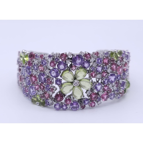 934 - A STUNNING DIAMOND AND MULTI GEMSTONE BRACELET SET IN 18K WHITE GOLD  .APPROX 17cms    52gms   01116... 