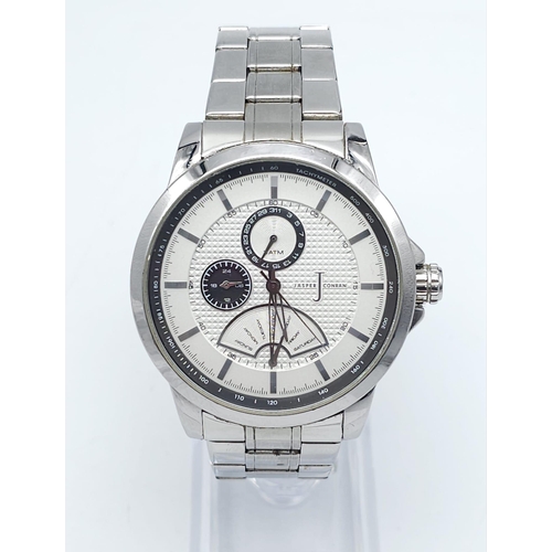 1434 - A Designer Jasper Conran Quartz Watch. Stainless steel bracelet and case - 44mm. White dial with thr... 