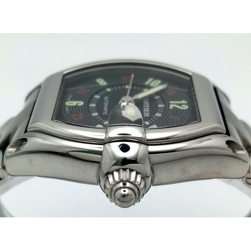 1399 - A Cartier Roadster Watch. 37mm Black Roulette Dial.
The stainless steel case with screw-on back, sap... 