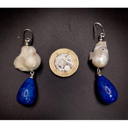 1546 - Pair of Baroque Pearl and Lapis Lazuli Earrings.
Measures 6cm in length.