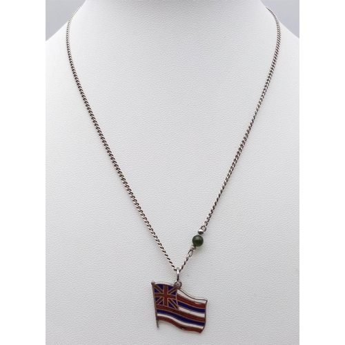 1588 - A 925 silver Hawaii state flag pendant on necklace. Total weight 5.03G. Total length 40cm.