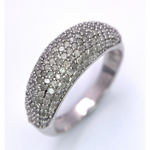 1754 - A 9K White Gold (tested) Pave Diamond Band Ring. Size P. 3.45g total weight.