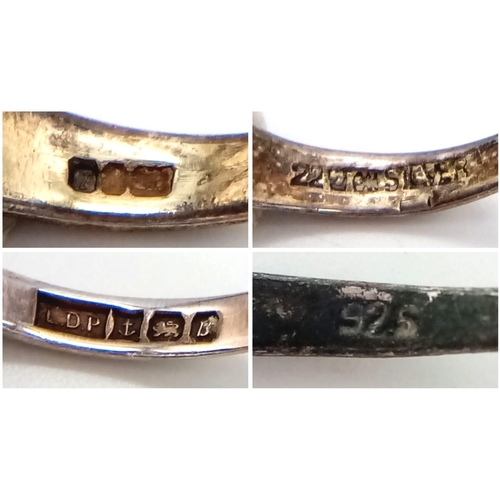 1658 - A collection of 5 vintage silver solitare rings. 2 of them have Birmingham hallmarks. Total weight 1... 