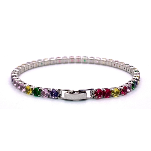 1686 - A Wonderful  Selection of Three Different Brightly Coloured Zirconia Tennis Bracelets. Multi-colour,... 