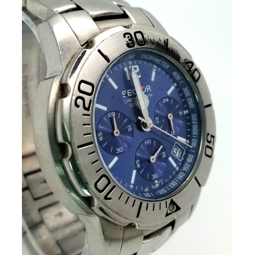 1693 - A Sector Quartz Chronograph Gents Watch. Stainless steel bracelet and case - 41mm. Blue dial with th... 