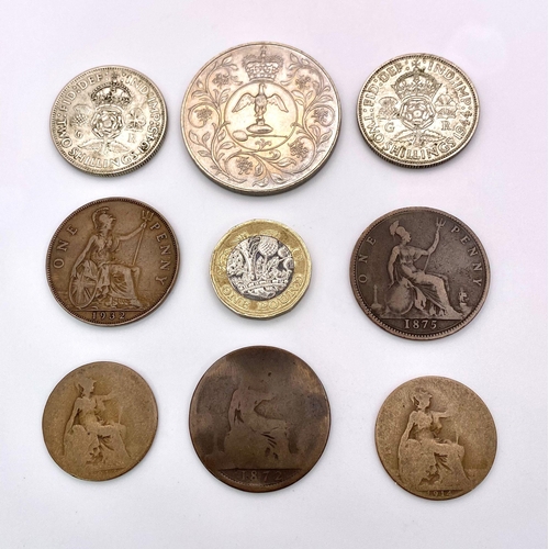 1714 - A parcel of 8 interesting British Coins.
1x Elizabeth II, Crown 1977
2x George VI, Two Shilling 1944... 