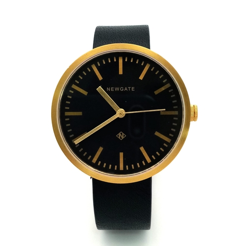 1373 - A Newgate Gilded Gents Quartz Watch. Black leather strap. Gilded circular case - 40mm. Black dial. I... 