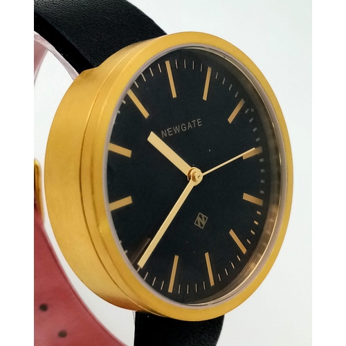 1373 - A Newgate Gilded Gents Quartz Watch. Black leather strap. Gilded circular case - 40mm. Black dial. I... 