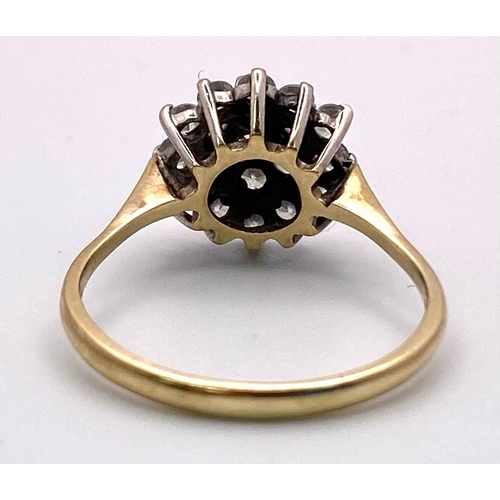 1387 - A 9K Yellow Gold CZ Floral Cluster Ring. Size P. 2.68g total weight.